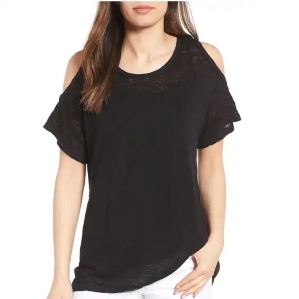 Bobeau Cold Shoulder Slub Knit Tee